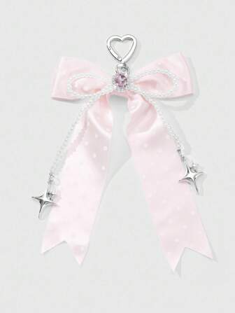 Kawaii 1 pieza Elegante y delicada perla hecha a mano, lunares, lazo, strass, estrella, forma de corazón, llavero y adorno para bolso DIY, adecuado para mujeres, niñas, uso diario, regalo para vacaciones