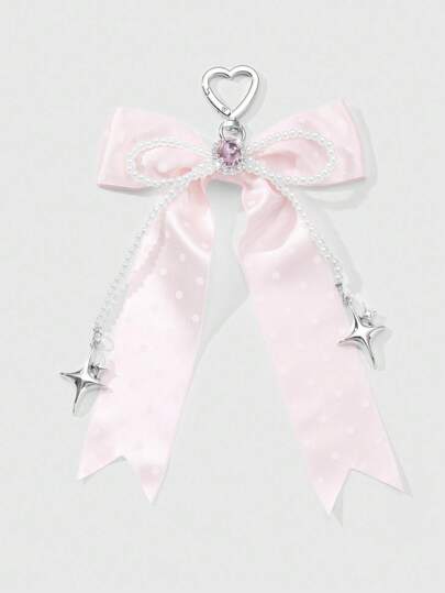 ROMWE Kawaii 1pc Delicate, Elegant, Versatile Handmade Pearl Bead, Polka Dot, Bow, Rhinestone, Star, Heart-Shaped DIY Keychain & Bag Charm, Suitable For Women, Girls, Daily Wear, Holiday Gift