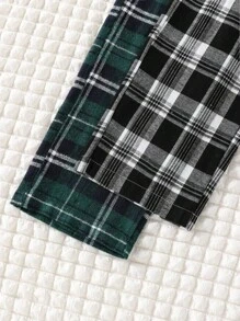 2pcs/Set Tween BoysPlaid Casual Straight-Leg Pants, Versatile Everyday Wear Spring/Autumn Fall Winter