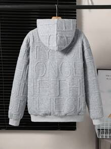 1pc Teens' Casual Simplistic Letter Jacquard Hooded Long Sleeve Jacket, Suitable For Everyday Wear, Autumn/Winter Fall - Grey - View 2