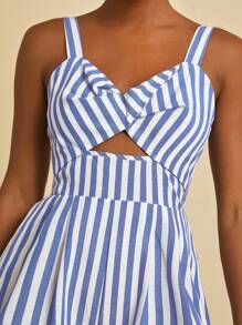 Travachic 亚麻宽松条纹编织休闲细肩带女式连体裤，度假风格，夏季 - 藍白色 - 查看 6