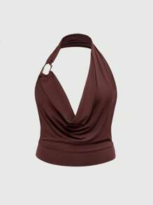 ROMWE Grunge Punk Y2K 节日性感套装：加大码低胸背心和豹纹亮片迷你短裤 - 棕色 - 查看 8