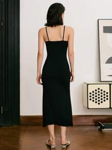 Camicia da notte sexy da donna in pizzo e patch con spalline - nero - Visualizzare 2