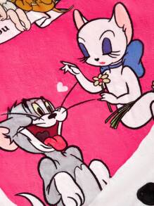 TOM & JERRY X SHEIN Valentine's Day Print Flannel Blanket - Multicolor - View 5