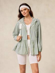 OutZeal Damska kurtka sportowa z ochroną UV, lekka, chłodząca, z falbaniastym brzegiem, chroniąca przed słońcem, na co dzień - Zielony - Zobacz 9