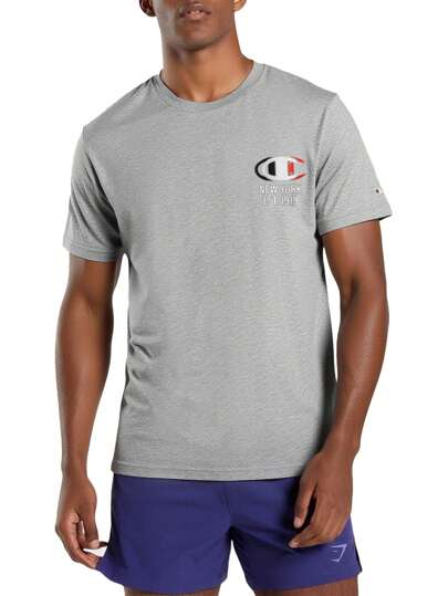 Champion Men's Round Neck Short Sleeve Casual Gray T-Shirt, Summer