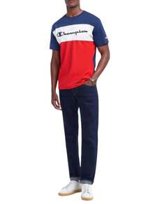 Champion Men's Casual Color Block Letter Print Short Sleeve T-Shirt For Summer