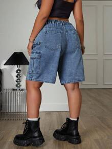 SHEIN ICON Cargo Pocket Tie-Up Detail Print Washed Denim Shorts
