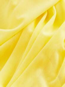 SHEIN MOD 黄色露肩网纱二合一喇叭袖长袖女式上衣，西部风，复古风，70年代风格，单身女郎 - 黃色 - 查看 4