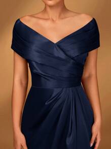 Serin Elegant Luxurious Satin Off Shoulder Ruched Ruffle Mermaid Dress, Suitable For Evening Party, Music Festival, Vacation, Wedding, Mother Of The Bride