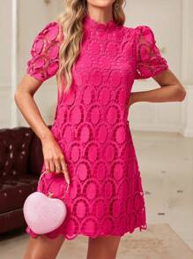 SHEIN Clasi Elegant Lace A-Line Dress, Flattering For All Body Types,Valentine's Day Dress,Red Dresses Classy Elegant - Hot Pink - View 3