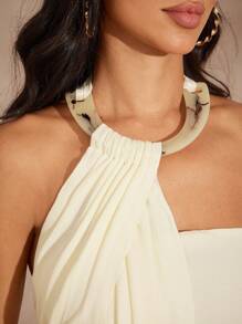 Hauture 玳瑁纹饰领口垂褶露背上衣，度假上衣，女士度假装，度假，波西米亚风，波西米亚女士，海滩度假，夏季，春季，海岛度假，蜜月 - 杏色 - 查看 2