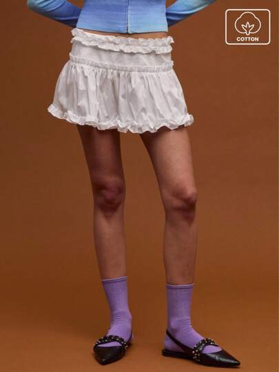 COUREZ Minifalda con volantes de algodón / Conjuntos de verano para mujer Shorts de verano / Casual de calle / Vintage de algodón Y2K