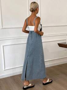Livesso Abito salopette in jeans casual da donna con lavaggio estivo e dettagli con bottoni