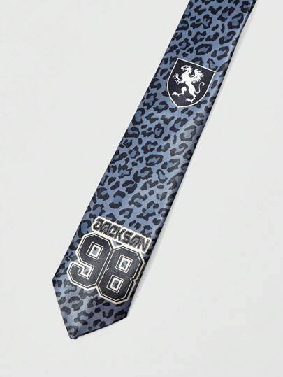 Grunge Punk 1 Pc Digital Leopard Print Slim Necktie, Fashion Decorative Tie For Men And Women