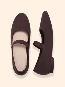 CUCCOO BASICS 女士圆头平底棕色系带弹性舒适透气玛丽珍平底鞋，适合日常通勤和休闲穿着 - 咖啡棕 - 查看 4