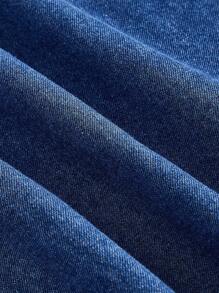 SHEIN PETITE 女式休闲水洗收腰无袖牛仔连衣裙