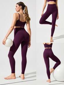 GLOWMODE 28" FeatherFit™ Sweat Slayer Stretchy Sweat-Wicking No Inner Seam Ultra High-Rise Waist Leggings With Side Pockets Yoga Pilates Spring - Cherry Cola - View 8