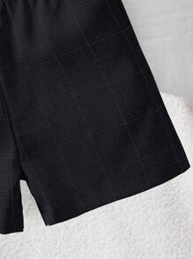 Souflis Souflis 2pcs Baby Boy Plaid Pattern Colorblock Lapel Short Sleeve Shirt & Shorts Set Baby Boy Clothes Formal Suit For Baby Baby Boy Dress Clothes Toddler Suit Set Baby Boy Formal Clothes - Black - View 5