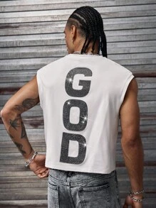 AXEPEAK Men's Casual Sleeveless Tank Top With Printed & Rhinestone Design, Lightweight Summer - White - View 2