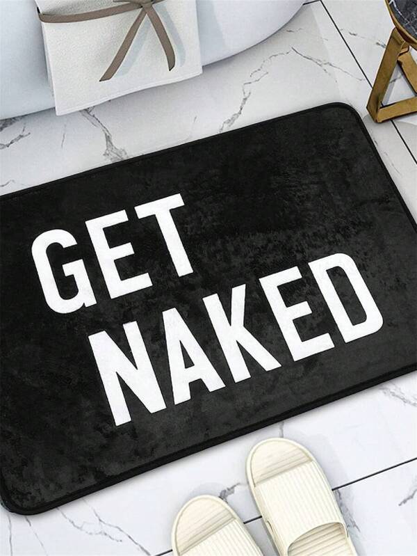 SHEIN 1pc Modern Simple English Printed Bathroom Mat, Water Absorbent Non-Slip Foot Pad, Household Toilet Rug For Sink, Toilet And Doorway Home Bathroom Decor Floor Carpet Outdoor Rug Door Mat Summer Bathroom Accessories