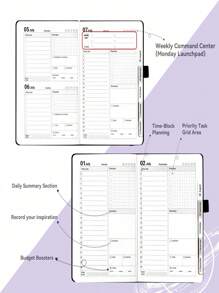 SHEIN 2025-2026 Planner Notebook Agenda English Inner Soft Leather Cover 204Sheets/408Pages Monthly/Weekly/Daily PlanerDairy Journal For Students Gifts Office&SchoolSupplies Stationery Christmas New Year Gifts