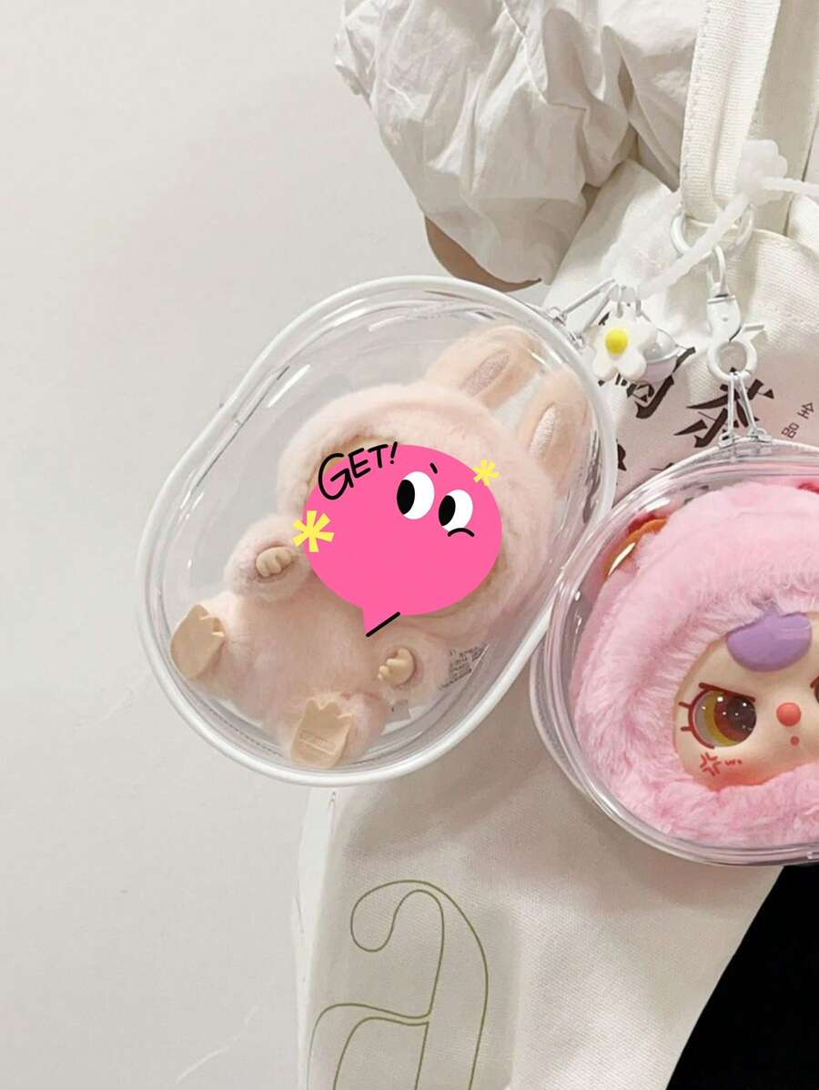 1 件便携式迷你透明拉链收纳袋、紧凑型多功能收纳袋、带钥匙扣的耳机和充电器盒、透明旅行配件，用于旅行收纳袋、化妆包、化妆包、度假收纳包、大容量化妆品收纳盒化妆盒，适用于口红、刷子、护肤品、手机、硬币、小物品，适用于家庭、礼物、度假和节日万圣节圣诞节多功能用途