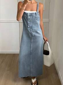 Livesso Abito salopette in jeans casual da donna con lavaggio estivo e dettagli con bottoni