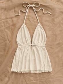 Soleia Top halter con cordón delantero de espalda abierta