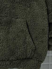 SHEIN Sudadera con capucha de forro polar bordada por ambos lados, informal, para niño preadolescente en otoño/invierno - Verde militar - Ver 7
