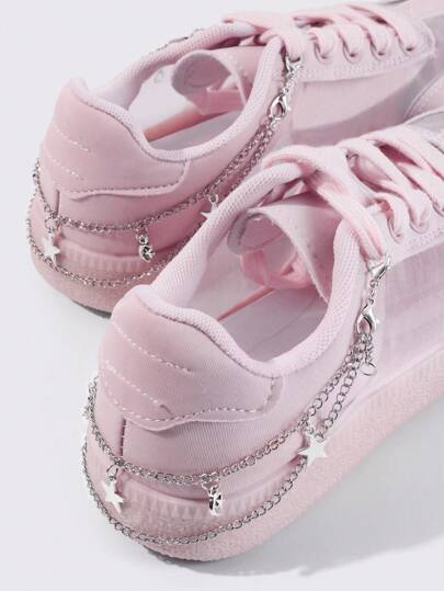 Kawaii 2 piezas Accesorio con cadenas multinivel con colgante de estrella y luna, estilo punk de lujo Y2K, con broche de langosta ajustable en ambos extremos, decoración adecuada para zapatos/botas, compatible con cualquier calzado diario, regalo ideal para fiestas