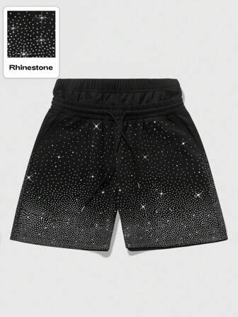 Street Life Street Life 1 Pair Men/Women Street Style Gradient Rhinestone Decorated Double Waistband Casual Shorts