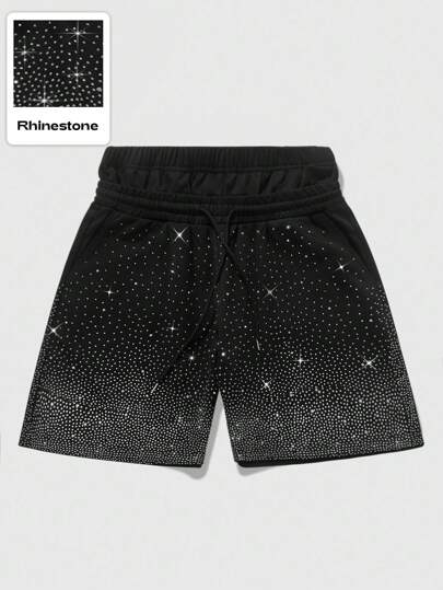 Street Life 1 par de pantalones cortos casuales con doble cinturilla y decoración de cristales degradados, para hombre/mujer