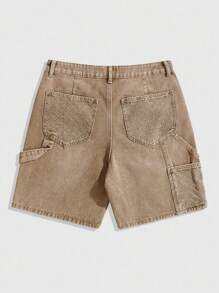 ROMWE MEN Grunge Punk Men's Casual Denim Cargo Shorts - Khaki - View 2