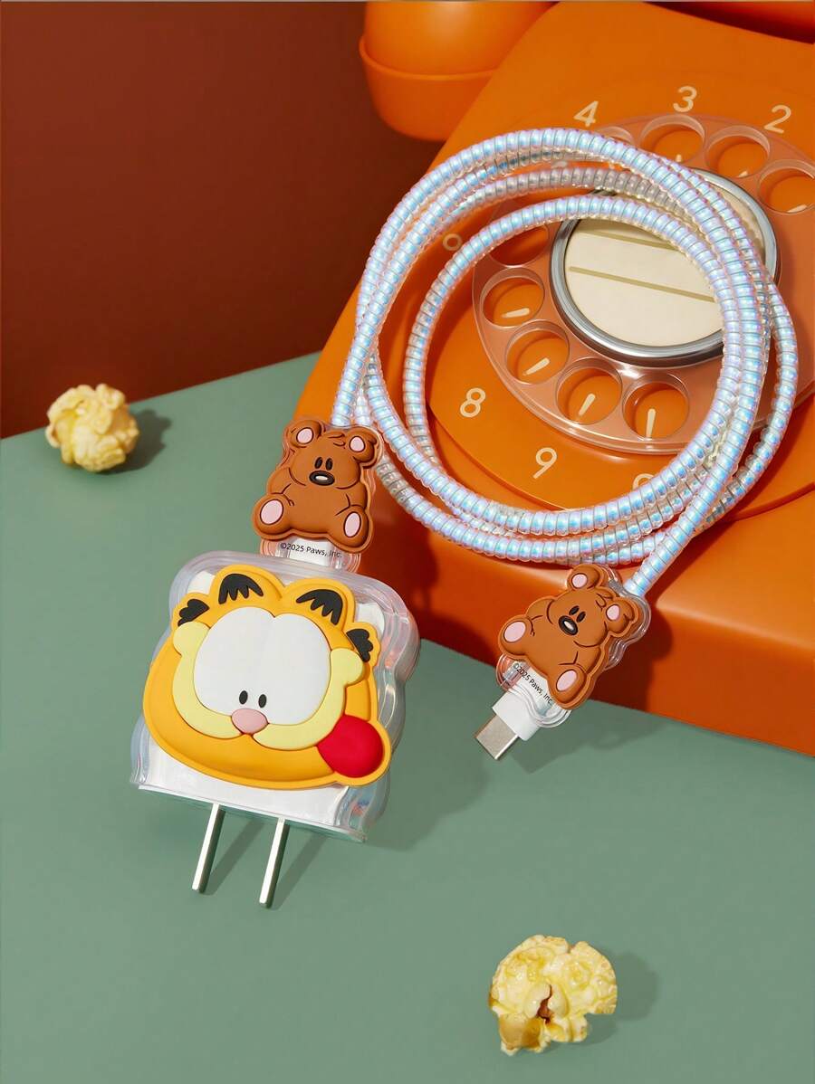 GARFIELD | SHEIN Bộ bảo vệ cáp dữ liệu, tương thích với bộ sạc , bộ 3 miếng bảo vệ cáp điện thoại di động, bảo vệ bộ sạc (không bao gồm cáp dữ liệu) - Trong sáng - Xem 1