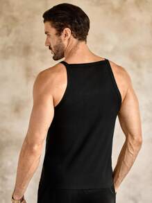 Manfinity VCAY Men's Casual Ribbed Knit Slim Fit Sleeveless Undershirt Tank Top, Suitable For Everyday Wear, Men's Tank Top, Sleeveless Shirt, Ribbed Tank Top, Slim Fit Tank, Black Tank Top, Solid Color Undershirt, Gym Tank Top, Sexy Men's Top, Men's Fashion Top, Party Wear, Clubwear, Festival Top, Designer Tank, Summer Top