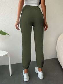 EURMUSE Cotton Ladies Tie-Up Ankle Sweatpants - Army Green - View 2