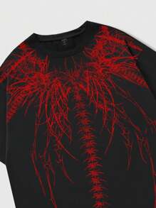 ROMWE MEN Goth 男式哥特式图案印花圆领短袖休闲T恤，万圣节，2000年代风格