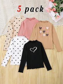 SHEIN Hauts de base casual en tricot de couleur unie avec manches longues et élastique pour les adolescentes. Plusieurs pièces, idéal pour le port casual, quotidien et l'école en automne et hiver. Indispensable et polyvalent. Assortissant mère et fille