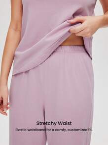 LUVLETTE Summer Women Breathable 100% Pure Cotton Purple Lace Elegance Trim V-Neck Camisole Top & Pants Airy Loungewear Pajama Set Cotton Pajamas - Purple - View 8