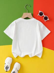 LOONEY TUNES X SHEIN 小男孩可爱猫咪图案白色休闲短袖T恤 - 白色 - 查看 8