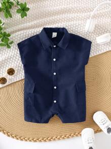 SHEIN Conjunto de pelele y pantalón corto de punto suave con estampado de letra lindo para bebé niño/niña