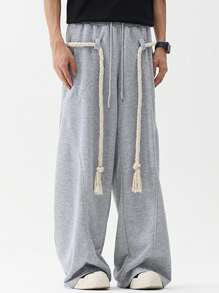 Manfinity EZcore 男士松紧腰抽绳宽松休闲夏季时尚运动裤灰色宽松运动裤阔腿运动裤男士宽松运动裤超大码运动裤