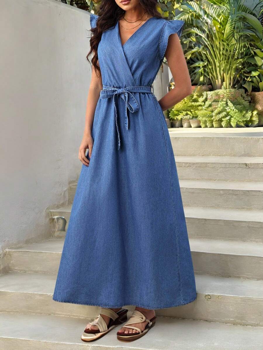 EMERY ROSE Mature Denim 女式夏季交叉V领短袖休闲牛仔连衣裙 女式夏季连衣裙 度假装 女式连衣裙 夏季女式夏季服装 演唱会服装 夏威夷服装 波西米亚风女装 太阳裙 女式端庄连衣裙 欧洲夏季外出装 秋季女装 - 中等水洗藍 - 查看 1