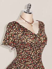 SHEIN ICON Abito corto a maniche corte con stampa floreale, taglie comode, per l'estate, abito floreale, abbigliamento per il ritorno a scuola, abito per ritorno a casa