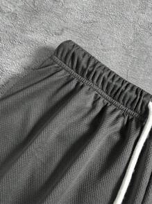 SHEIN Leap Crew 1 Stück Teenager-Jungen-Shorts mit Kreuz-Aufdruck und Slogan-Grafik, Kordelzug in der Taille, doppellagig, vielseitig, lässig, Frühling, Schulanfang - Grau - Übersicht 7