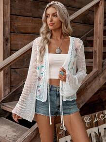 LanaWest Vintage Aesthetic Fresh Small Embroidered Hollow-Out Short Jacket For Women, Spring/Summer'