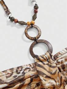 ROMWE Grunge Punk Áo ba lỗ họa tiết da báo cổ yếm đính hạt vàng Y2K Retro Chic - trái cam - Xem 3