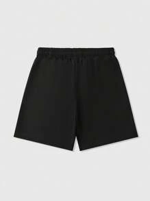 ROMWE MEN Street Life Men's Loose Fit Racing Car Print Drawstring Waist Pocket Shorts - Black - View 2