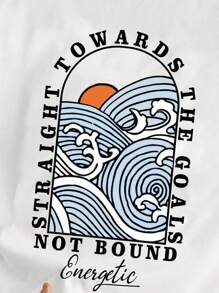 Manfinity Joysei 男士休闲波浪图案白色背心，带抽绳和松紧腰设计，适合夏季 - 白色 - 查看 3